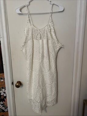 White Lace Mini Dress with Delicate Spaghetti Straps